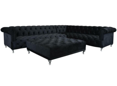 Polsterēts dīvāns Chesterfield dizaina stūra dīvāns + taburete stūra dīvāns