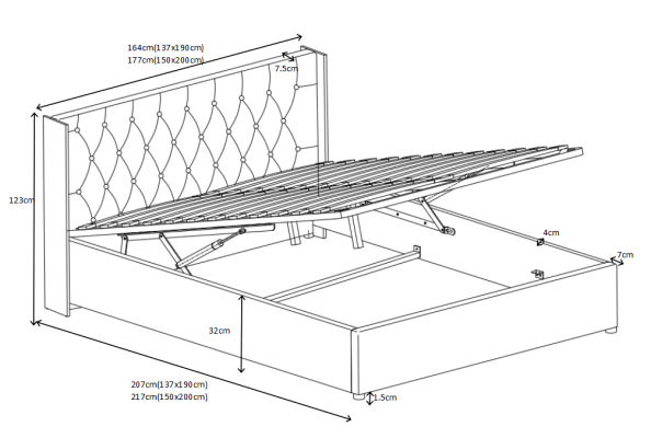 Chesterfield gulta dizaina guļamistaba Angļu gultas 180x200cm tekstils