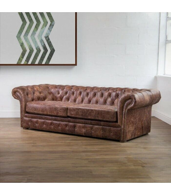 Braun Chesterfield 3 Sitzer Klasiskā luksusa bāroka dīvāns Tekstils āda dīvāns stils
