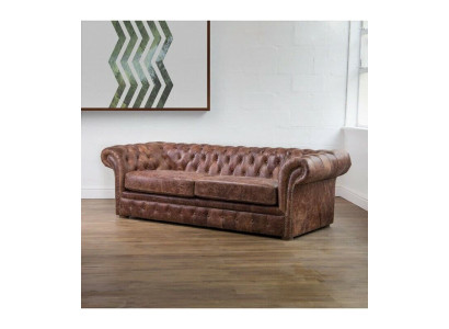 Braun Chesterfield 3 Sitzer Klasiskā luksusa bāroka dīvāns Tekstils āda dīvāns stils