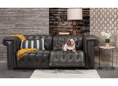 Dizainera melns Chesterfield trīsvietīgais dīvāns 3-vietīgais dzīvojamās istabas dīvāns