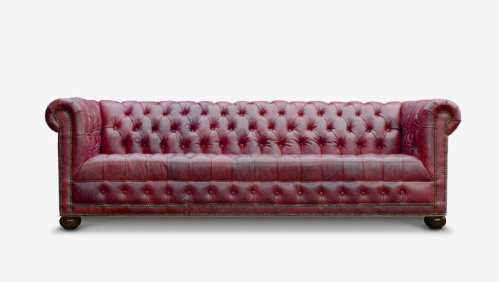 Chesterfield 3-sēdvietīgs dīvāns ar ādas pārklājumu, polsteris, auduma zelts sēdvieta, jauns.