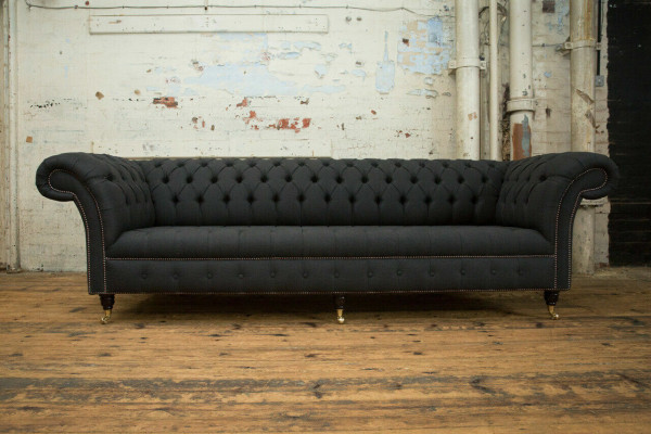 Melna Chesterfield auduma ādas dīvāns ar lielām sēdētspodrām xxl 265cm