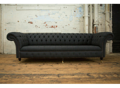 Melna Chesterfield auduma ādas dīvāns ar lielām sēdētspodrām xxl 265cm