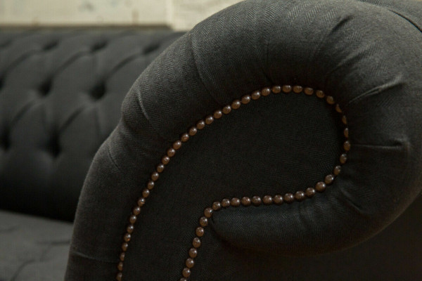 Melna Chesterfield auduma ādas dīvāns ar lielām sēdētspodrām xxl 265cm