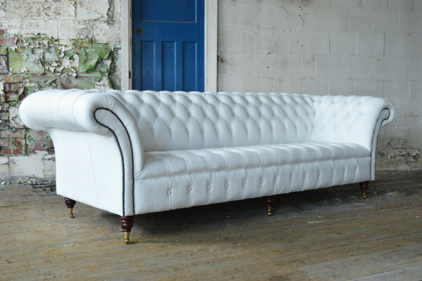 Klasisks Chesterfield dīvāns 4 personas dīvāns samta ādas dizains big balts