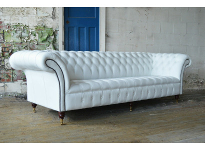 Klasisks Chesterfield dīvāns 4 personas dīvāns samta ādas dizains big balts