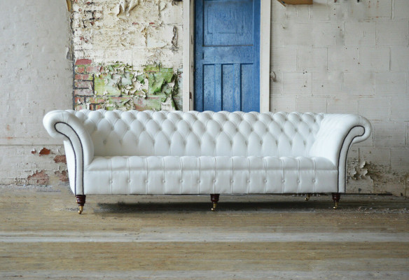 Klasisks Chesterfield dīvāns 4 personas dīvāns samta ādas dizains big balts