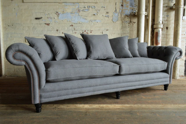 Klasiskais Chesterfield dīvāns 4-vietīga dīvāna dīvāns Samta ādas dizains pelēks 265 cm