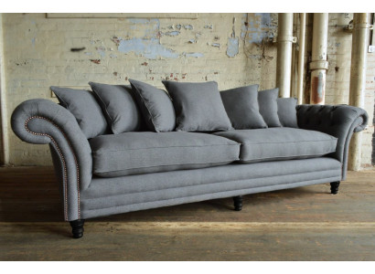 Klasiskais Chesterfield dīvāns 4-vietīga dīvāna dīvāns Samta ādas dizains pelēks 265 cm