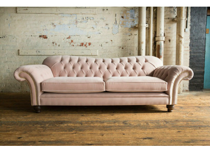 Klasiskais Chesterfield dīvāns 4 sēdvietu dīvāns, samta āda, rozā dizains, 240 cm