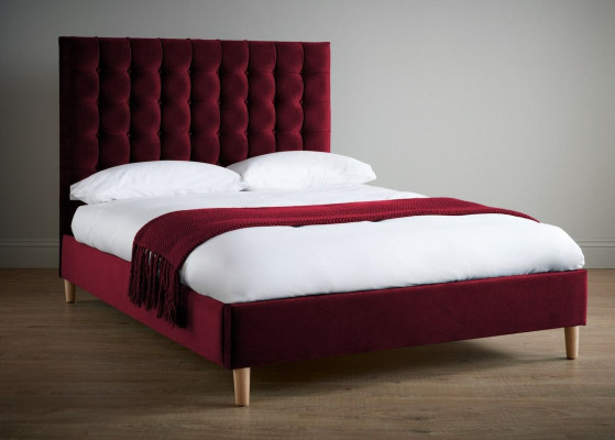 Sarkanā luksusa audekla divvietīgā gulta Chesterfield dizains 180x200 cm jaunā gultā