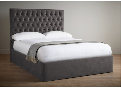 Chesterfield Pelēkā Luksusa Bistāma Dzelzs Tekstila Gultas DubULTā dizains 180x200cm Jaunas gultas