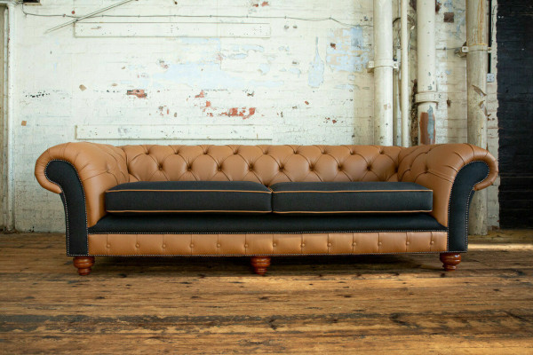 Brūnais Chesterfield dīvāns 4 vietas dīvāns dīvāna terciālās ādas dizains