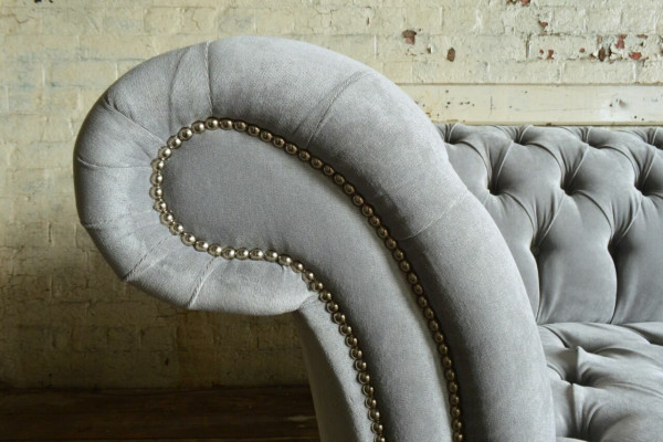 Klasiskā Chesteprusta dīvāns 4-vietigs dīvāns dīvāna mēbeles pelēkā krāsā dizaina polsterējums