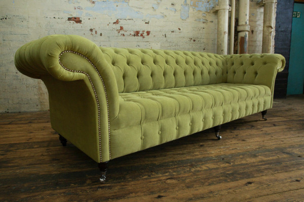 Klasiska Chesterfield dīvāna 4-vietīga dīvāna, dīvāns, ādas, zaļais dizains, apdare