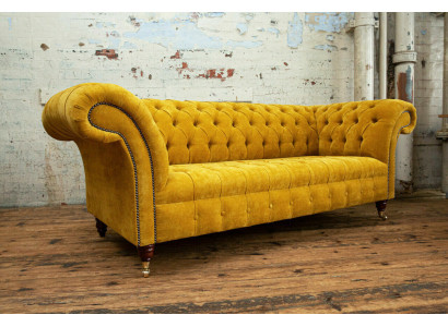 Dizainera dzeltenais Chesterfield 3-vietīgais Lux sofa dasējs