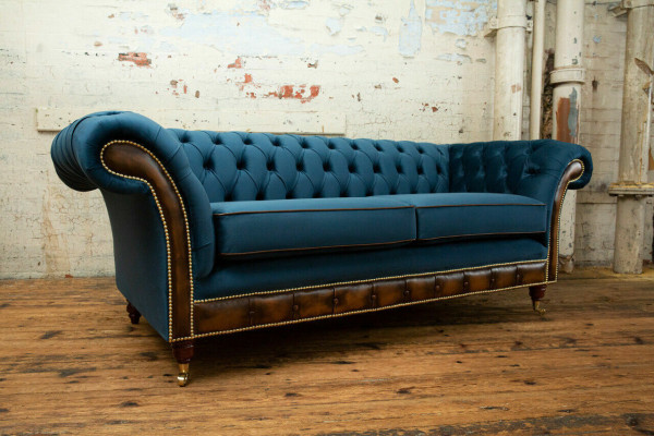 Zils Chesterfield auduma dīvāns Dīvāns dīvāns Dīvāni Sofa Sēdeklis Dīvāni Polsteris Tekstils Jauns