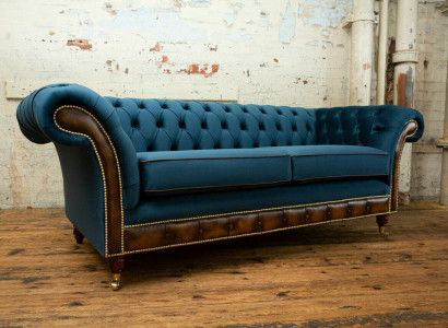 Zils Chesterfield auduma dīvāns Dīvāns dīvāns Dīvāni Sofa Sēdeklis Dīvāni Polsteris Tekstils Jauns