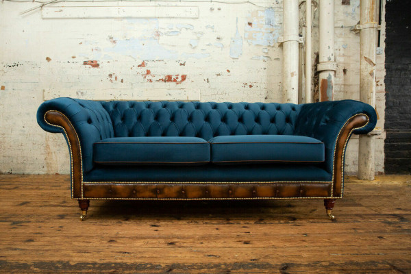 Zils Chesterfield auduma dīvāns Dīvāns dīvāns Dīvāni Sofa Sēdeklis Dīvāni Polsteris Tekstils Jauns
