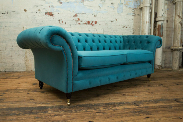Tirkīza Chesterfield dīvāns, dizaina 3-vietīgs luksusa dzīvojamā istaba dīvāns