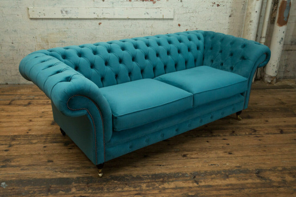 Tirkīza Chesterfield dīvāns, dizaina 3-vietīgs luksusa dzīvojamā istaba dīvāns