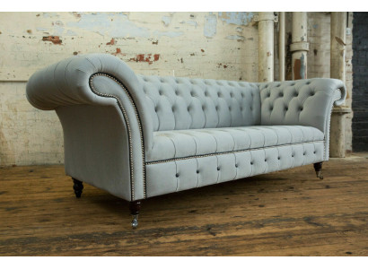 Balts dizainera Chesterfield stīvā divvietīgā sofa, modernā 3-vietīgā dīvāns