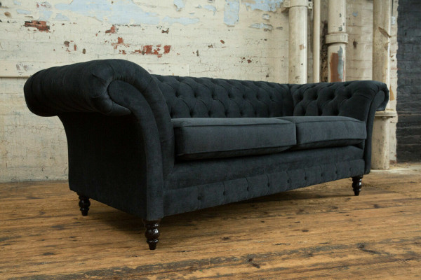 Stilīgā melnā Chesterfield dīvāns dizaina 3-vietīgs luksusa dīvāns
