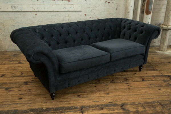 Stilīgā melnā Chesterfield dīvāns dizaina 3-vietīgs luksusa dīvāns