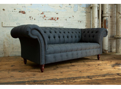 Pilna tekstila dīvāns Pelēkā Chesterfield trīsvietīgā greznā dzīvojamā istaba gulta