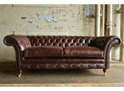 Brūnā luksusa "Chesterfield" 3-vietīga mūsdienīga dzīvojamā istaba dīvāns