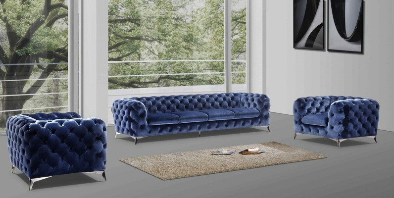 Zila Chesterfield dīvāns, mēbeļu komplekts, audums 2+2 dizaineru mēbeles
