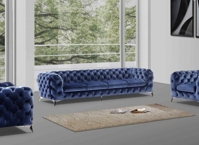 Zila Chesterfield dīvāns, mēbeļu komplekts, audums 2+2 dizaineru mēbeles