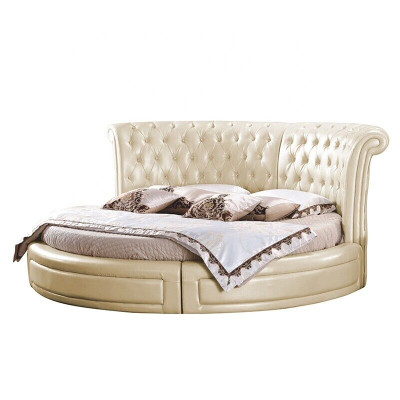 Apgarenā gulta Chesterfield dizainera apļa guļamistabas auduma ādas pārklāti gultas.