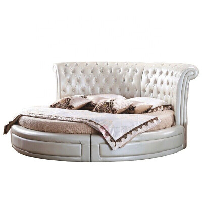 Apgarenā gulta Chesterfield dizainera apļa guļamistabas auduma ādas pārklāti gultas.