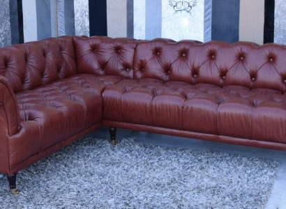 Vērtīgā Chesterfield stūra dīvāns ar polsterējumu - pasūtījuma izgatavošana