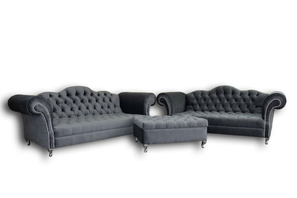 Sofas komplekts 3+2 sēdvietu + paklājs Chesterfield Sofa auduma ādas dīvāns