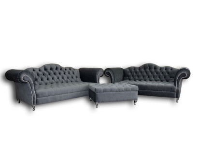 Sofas komplekts 3+2 sēdvietu + paklājs Chesterfield Sofa auduma ādas dīvāns