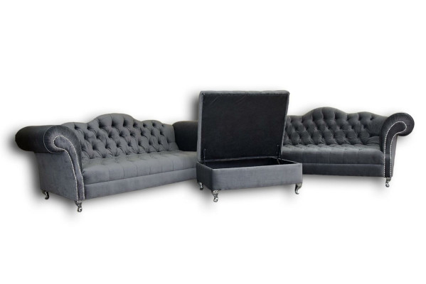 Sofas komplekts 3+2 sēdvietu + paklājs Chesterfield Sofa auduma ādas dīvāns