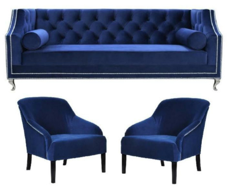 Zils Chesterfield krēsls Zils xxl tekstila auduma dīvāns Mēbeļu komplekts