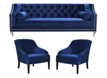 Zils Chesterfield krēsls Zils xxl tekstila auduma dīvāns Mēbeļu komplekts