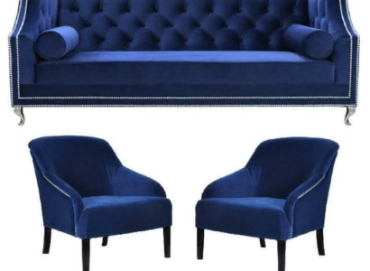 Zils Chesterfield krēsls Zils xxl tekstila auduma dīvāns Mēbeļu komplekts