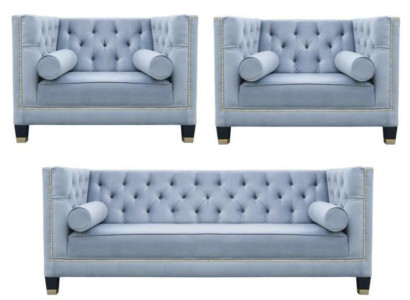 Zils dīvānkopplējums Chesterfield krēsls Radošie mēbeļu tekstila audums Dzīvojamā istaba Jauns
