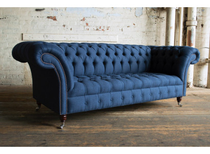 Zils auduma Chesterfield 4-vietīgs dizainera mīkstais dīvāns