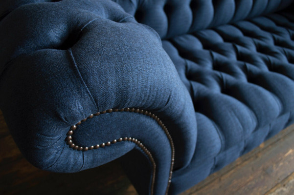 Zils auduma Chesterfield 4-vietīgs dizainera mīkstais dīvāns