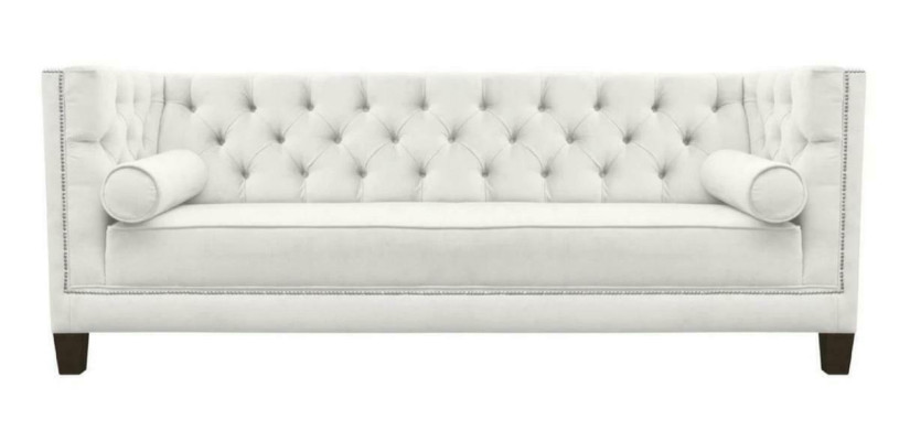 Trīs vietu auduma dzīvojamā istaba balta dīvāns Piesedzamais Sofa Fence Chesterfield dīvāns