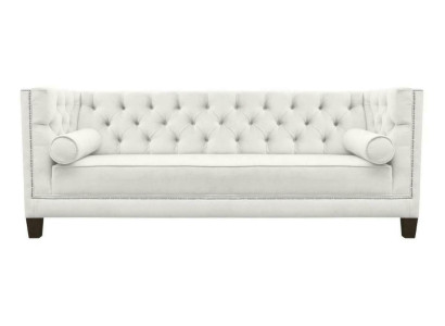 Trīs vietu auduma dzīvojamā istaba balta dīvāns Piesedzamais Sofa Fence Chesterfield dīvāns