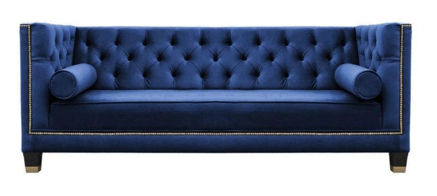 Zila Chesterfield trīsvietīgā stoff mājokļa dizaina dīvāns