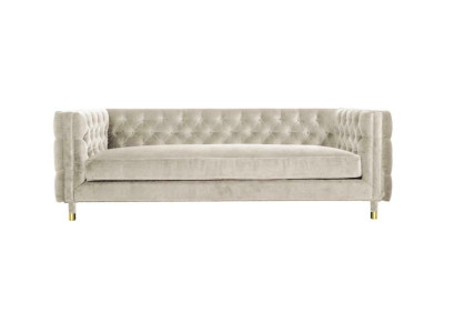 Beži mēbeles 4 vietu Chesterfield dīvāns samts XXL Lielais auduma dīvāns