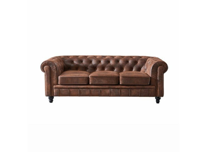 Brūns luksusa "Chesterfield" 3-vietīgais dizainera dzīvojamā istabas dīvāns